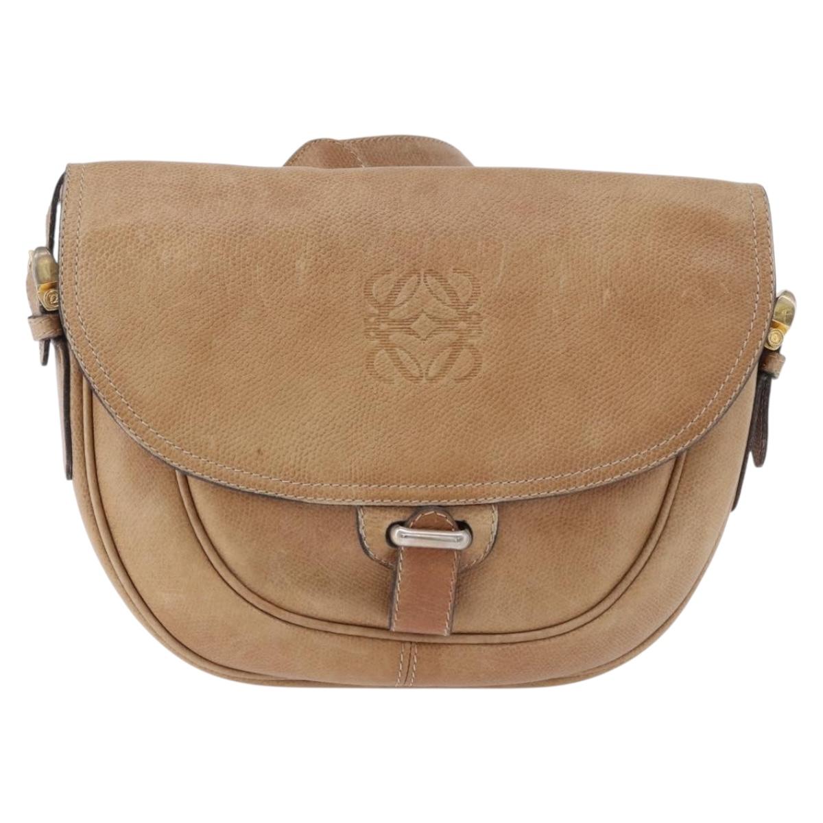 LOEWE Shoulder Bag Leather Beige Gold Auth ka5886