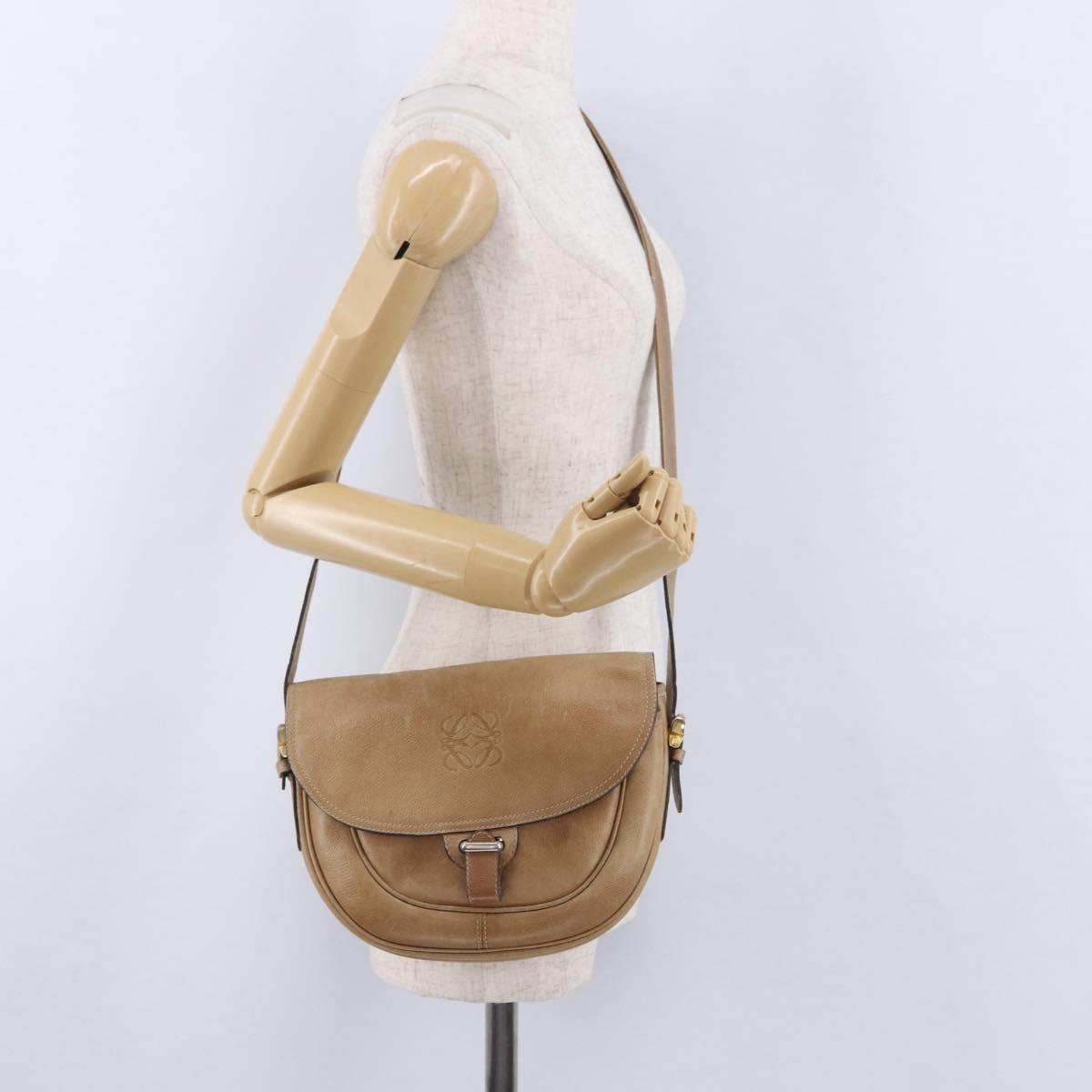 LOEWE Shoulder Bag Leather Beige Gold Auth ka5886