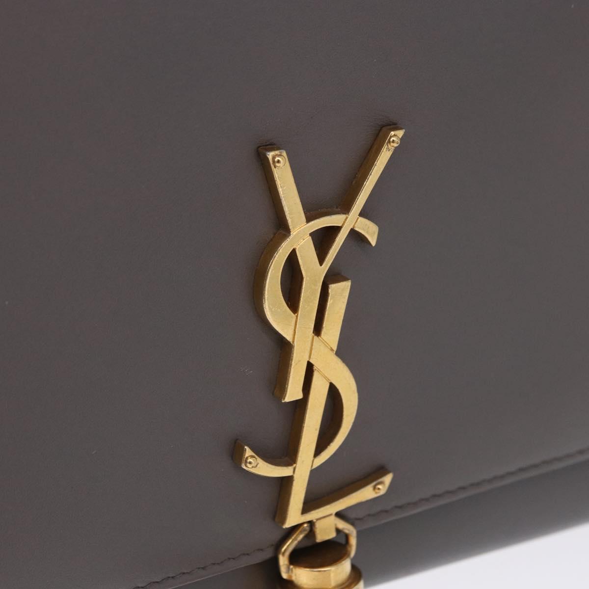 SAINT LAURENT Chain Kate Shoulder Bag Leather Gray Gold Auth ka5887M