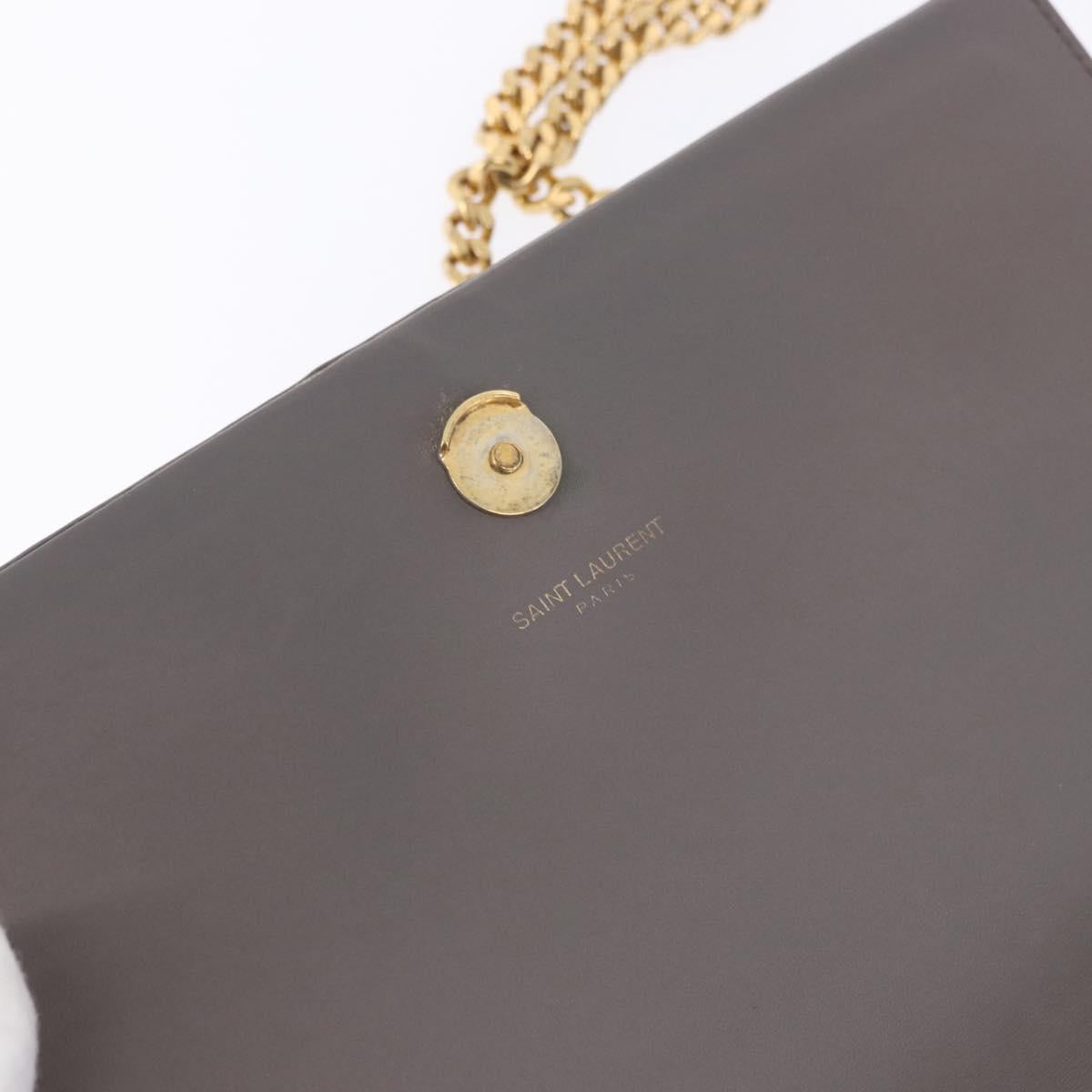 SAINT LAURENT Chain Kate Shoulder Bag Leather Gray Gold Auth ka5887M