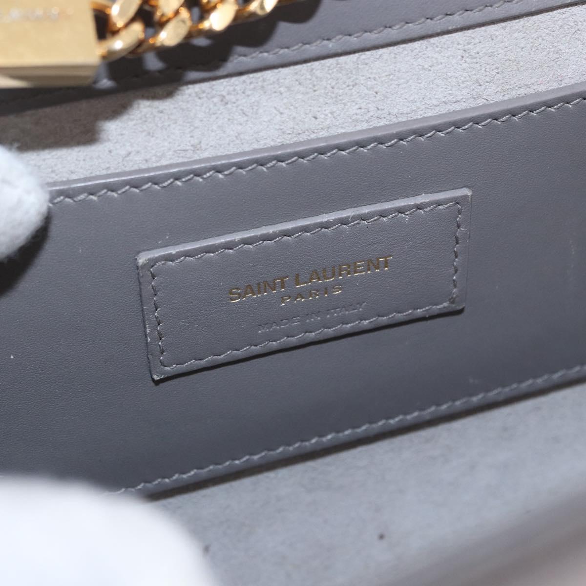 SAINT LAURENT Chain Kate Shoulder Bag Leather Gray Gold Auth ka5887M