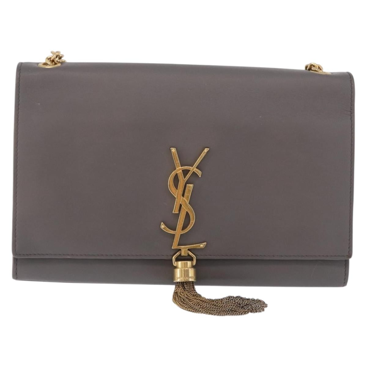 SAINT LAURENT Chain Kate Shoulder Bag Leather Gray Gold Auth ka5887M