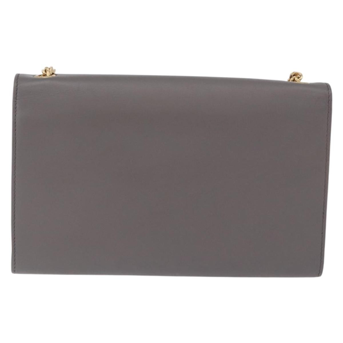 SAINT LAURENT Chain Kate Shoulder Bag Leather Gray Gold Auth ka5887M