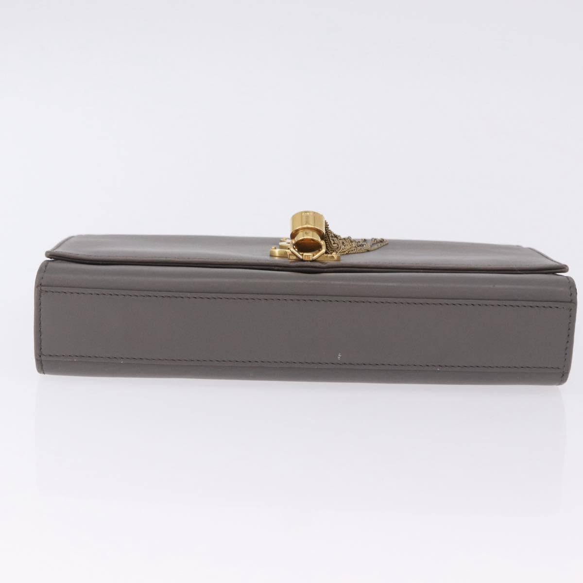 SAINT LAURENT Chain Kate Shoulder Bag Leather Gray Gold Auth ka5887M