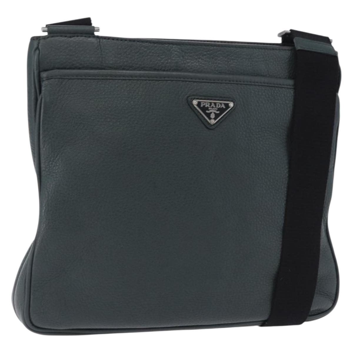 PRADA Shoulder Bag Leather Green Silver Auth ka5888V