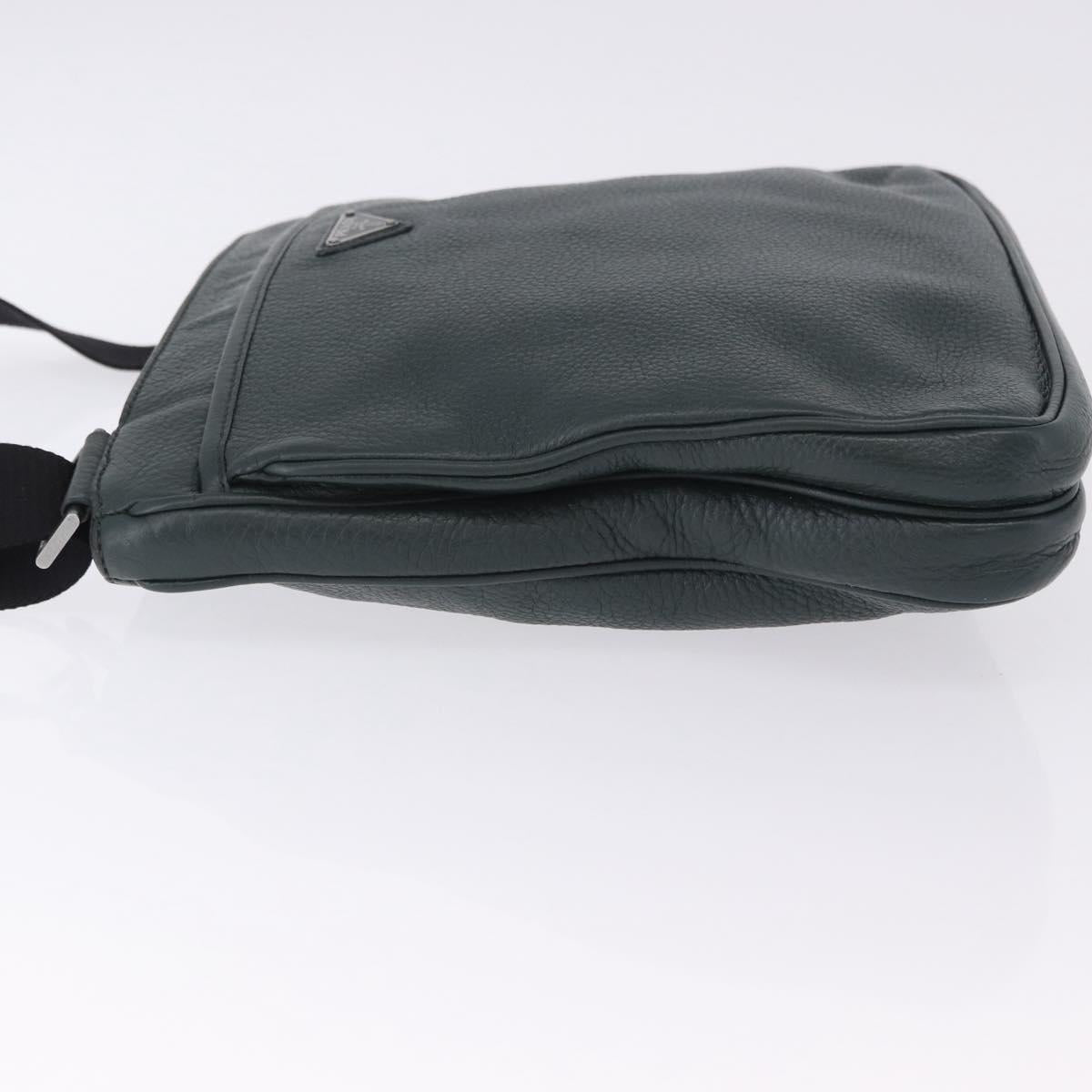 PRADA Shoulder Bag Leather Green Silver Auth ka5888V