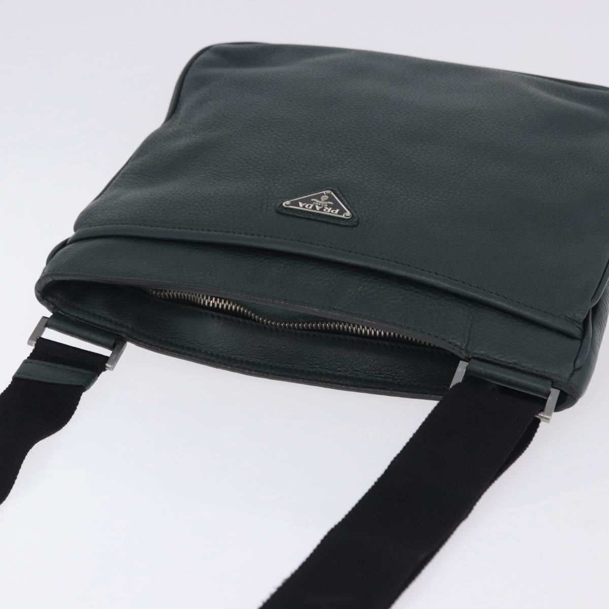 PRADA Shoulder Bag Leather Green Silver Auth ka5888V