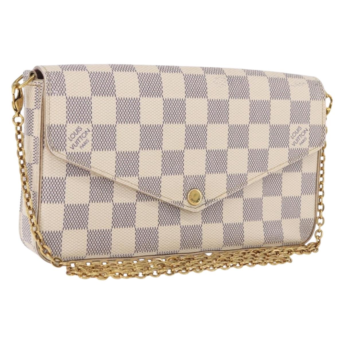 LOUIS VUITTON Damier Azur Pochette Felicie Chain Wallet N63106 LV Auth ka5889A
