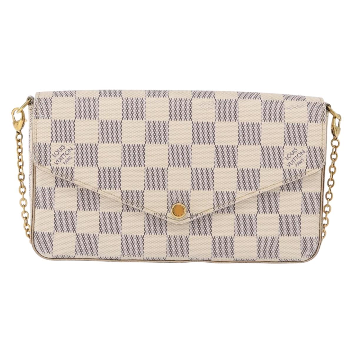 LOUIS VUITTON Damier Azur Pochette Felicie Chain Wallet N63106 LV Auth ka5889A