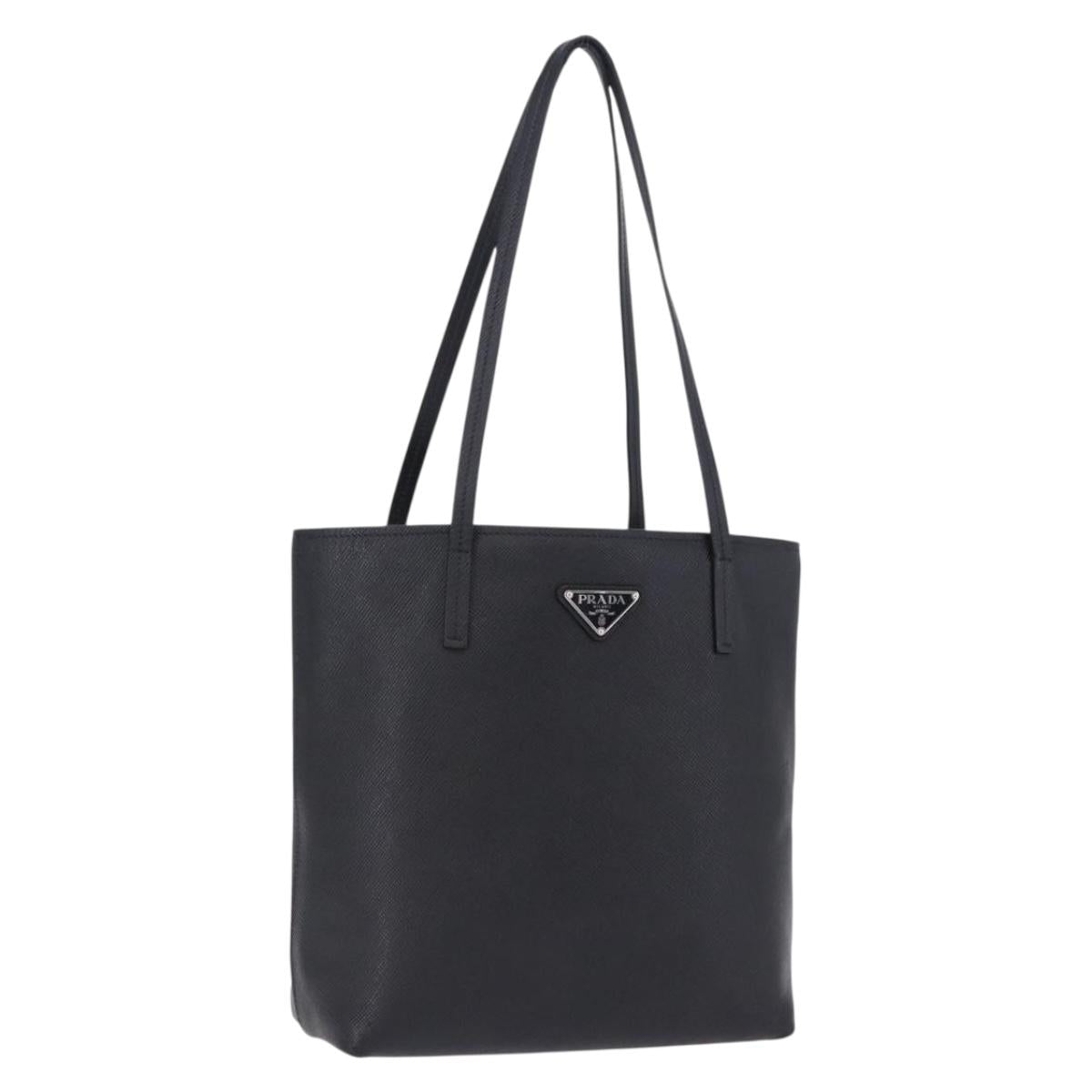 PRADA Tote Bag Saffiano leather Black Silver Auth ka5890V