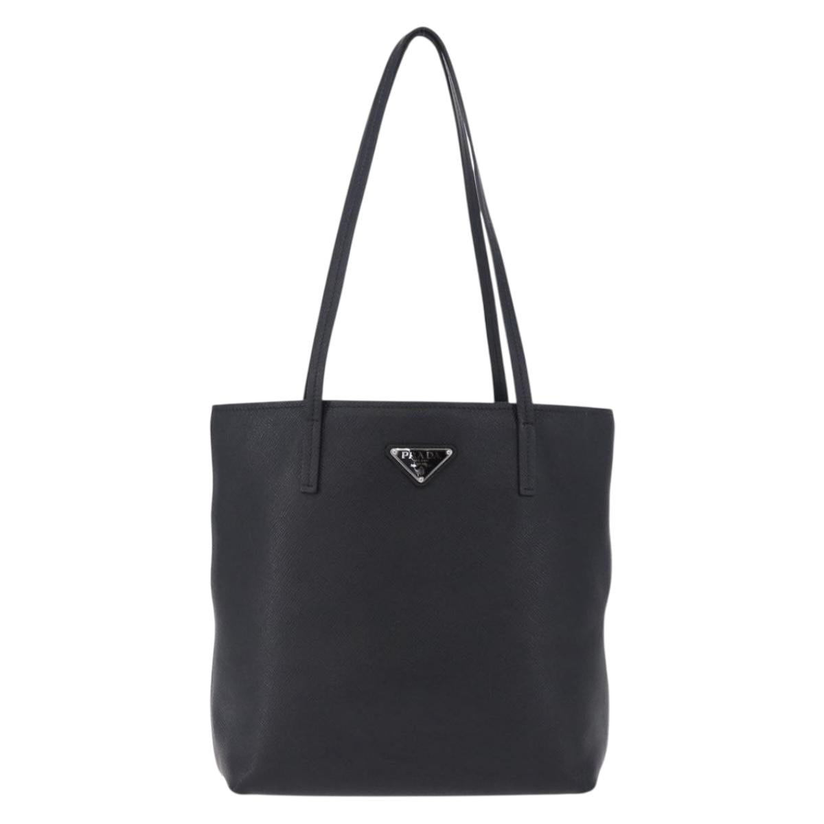 PRADA Tote Bag Saffiano leather Black Silver Auth ka5890V