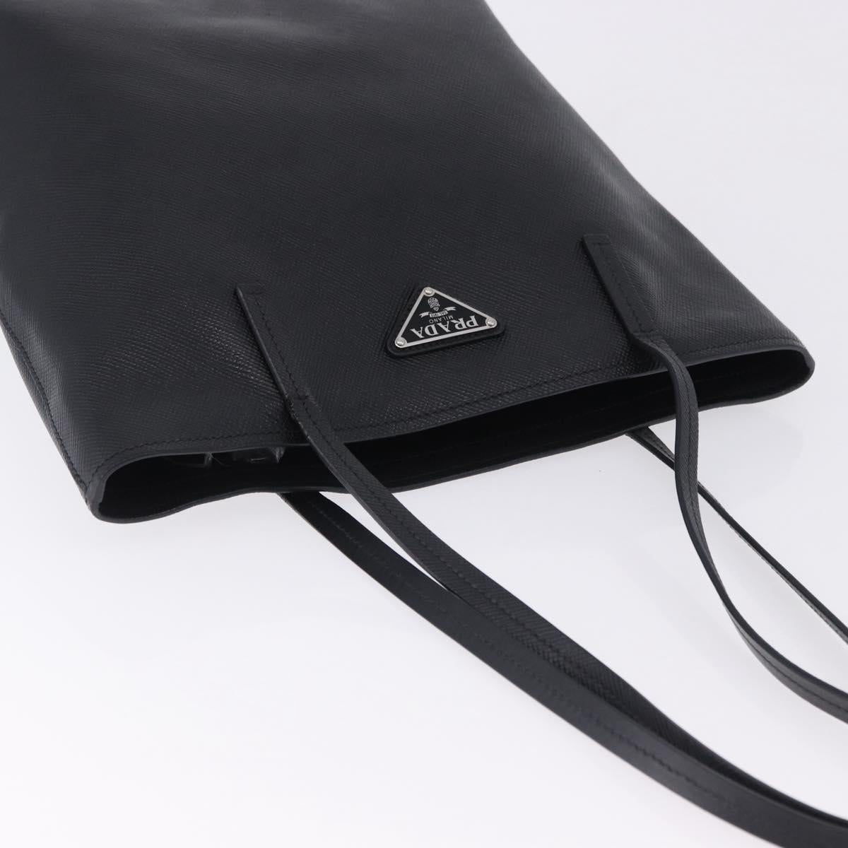 PRADA Tote Bag Saffiano leather Black Silver Auth ka5890V