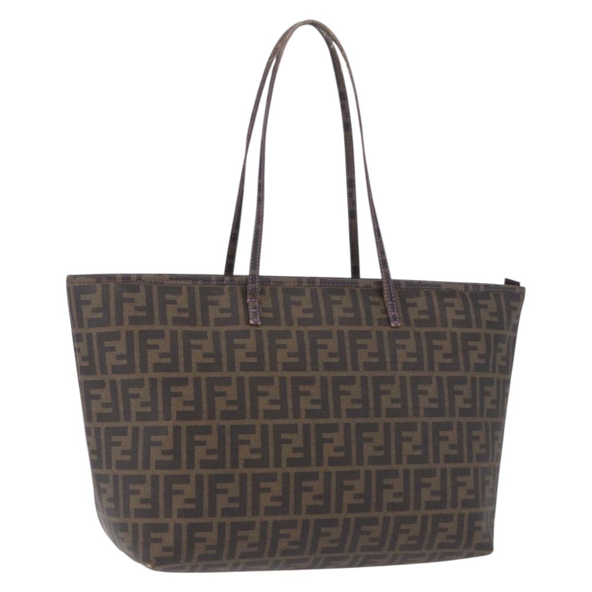 FENDI Zucca Canvas Tote Bag PVC Brown Black Auth ka5891