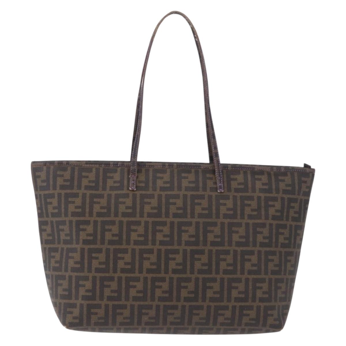 FENDI Zucca Canvas Tote Bag PVC Brown Black Auth ka5891