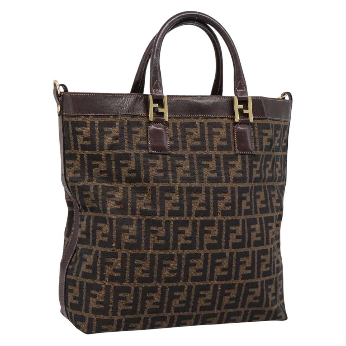 FENDI Zucca Canvas Hand Bag Black Brown Auth ka5892