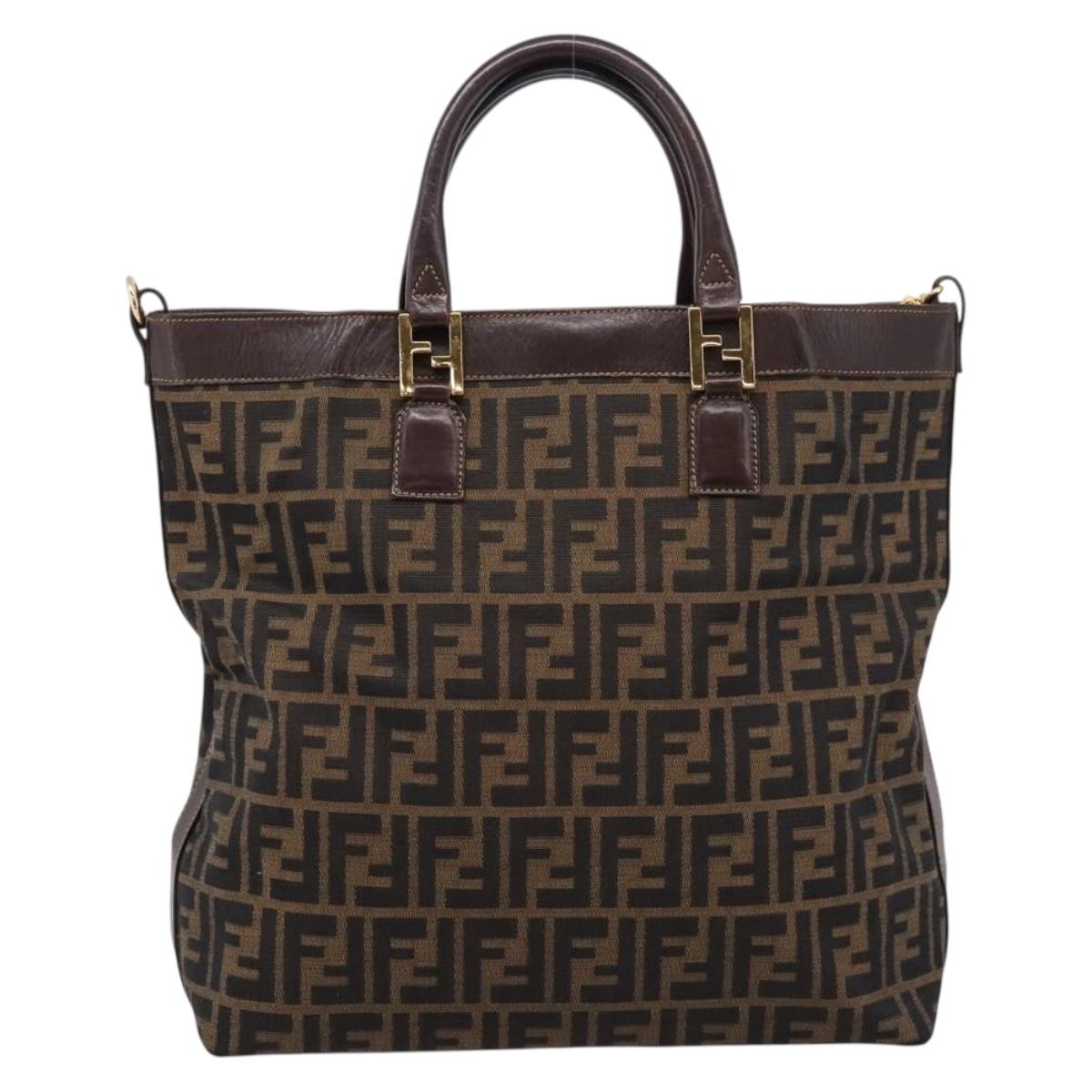 FENDI Zucca Canvas Hand Bag Black Brown Auth ka5892