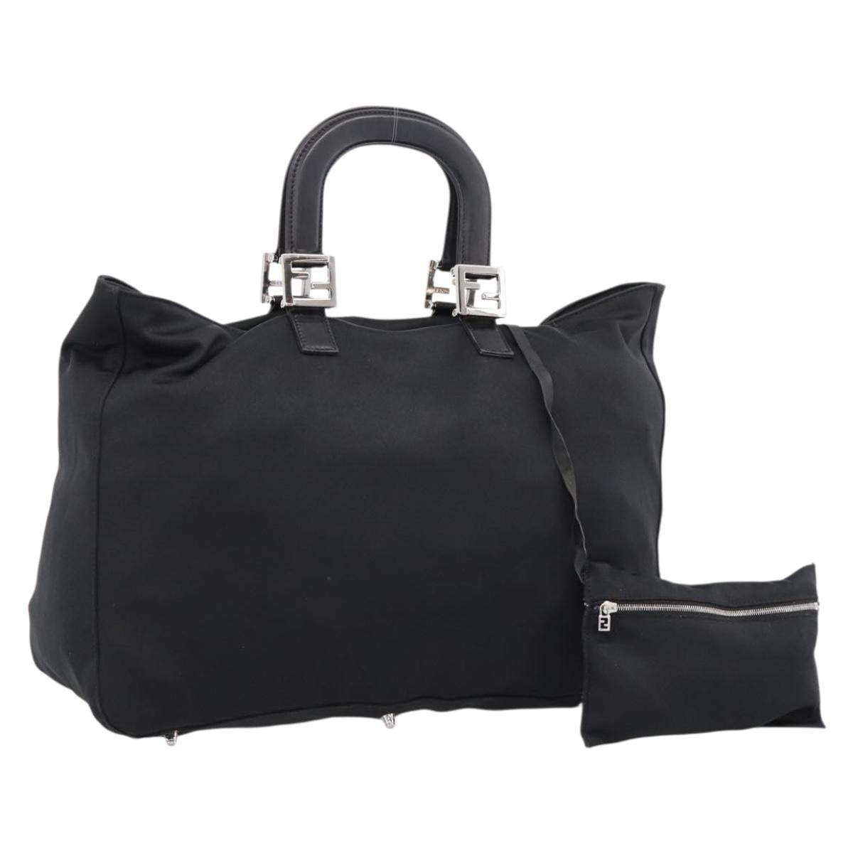 FENDI Hand Bag Cotton jersey Black Silver Auth ka5894