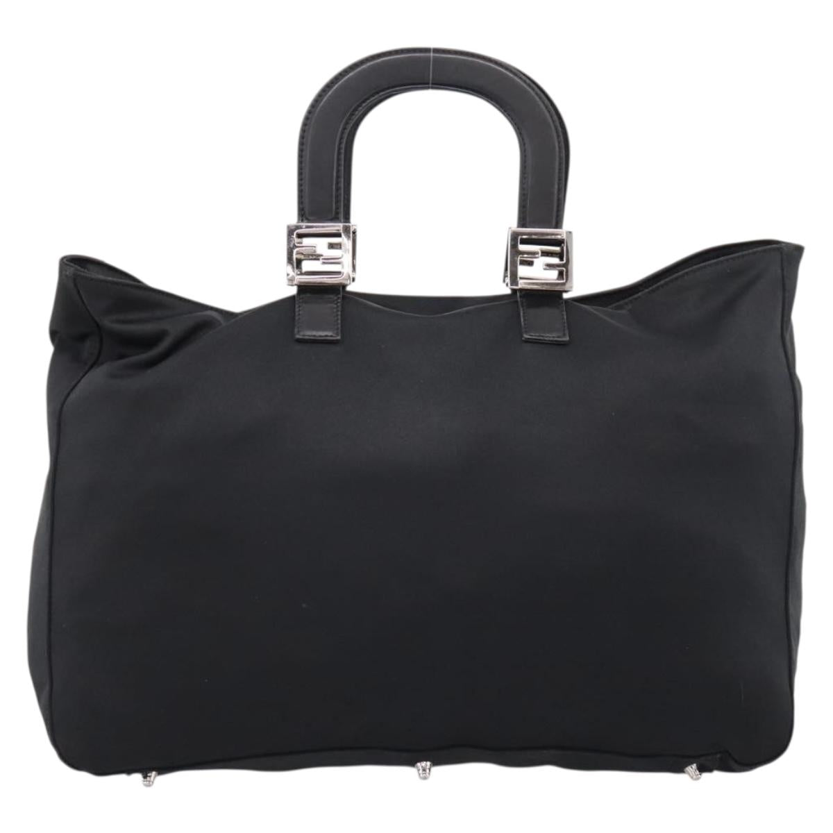 FENDI Hand Bag Cotton jersey Black Silver Auth ka5894