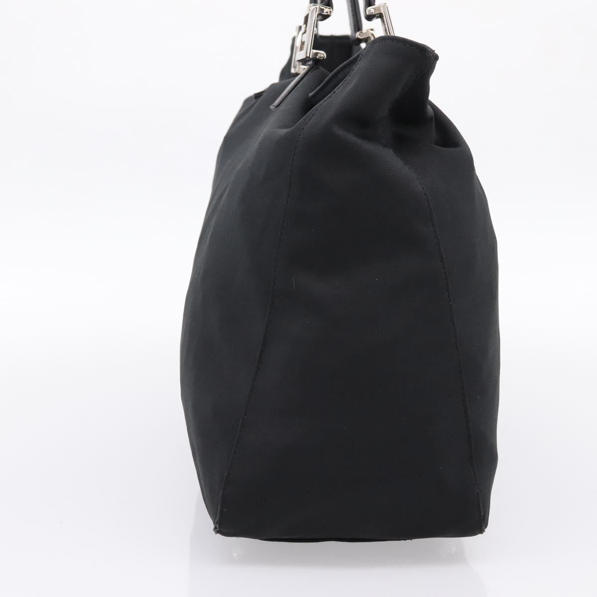 FENDI Hand Bag Cotton jersey Black Silver Auth ka5894
