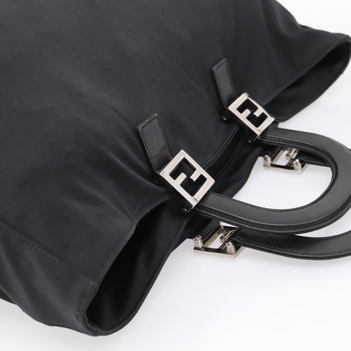 FENDI Hand Bag Cotton jersey Black Silver Auth ka5894