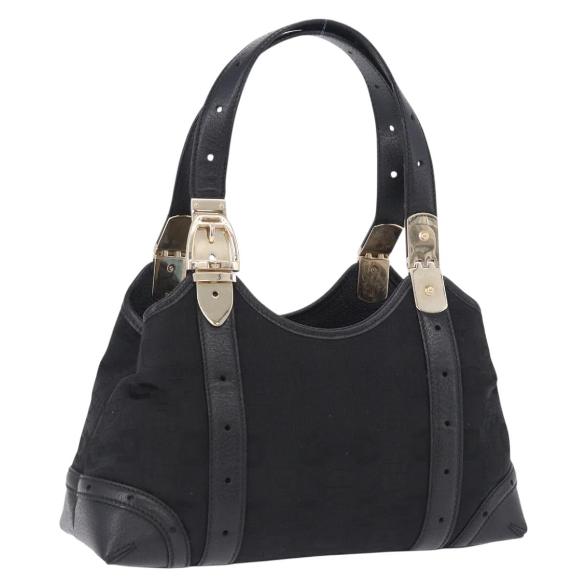 GUCCI Hand Bag Canvas Black Gold 145761 Auth ka5897V