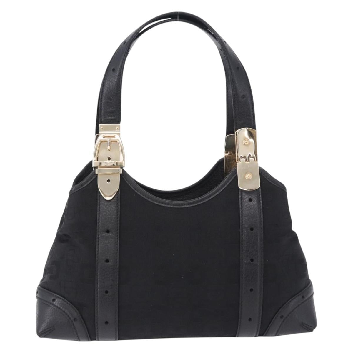 GUCCI Hand Bag Canvas Black Gold 145761 Auth ka5897V