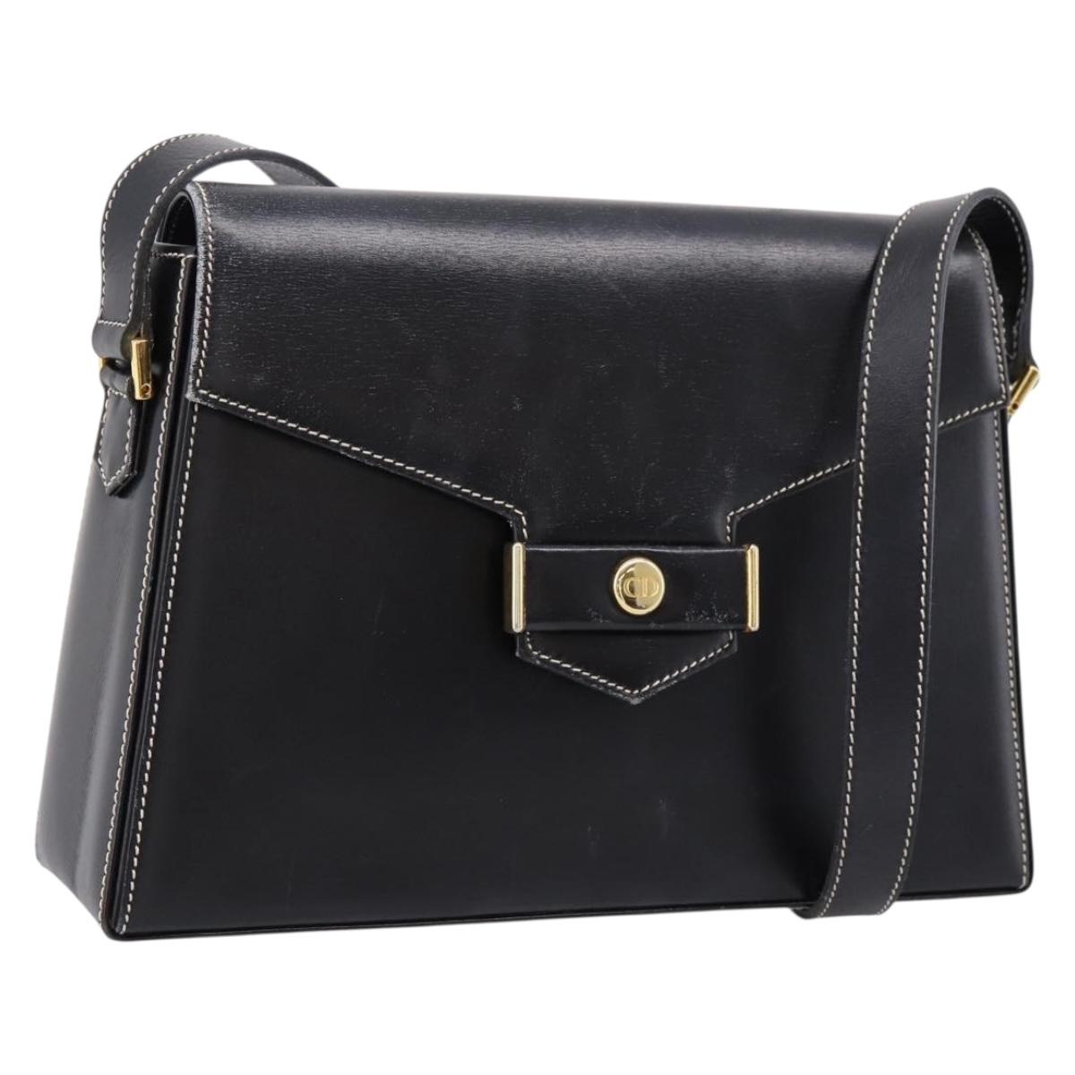 Christian Dior Shoulder Bag Leather Black Gold Auth ka5898