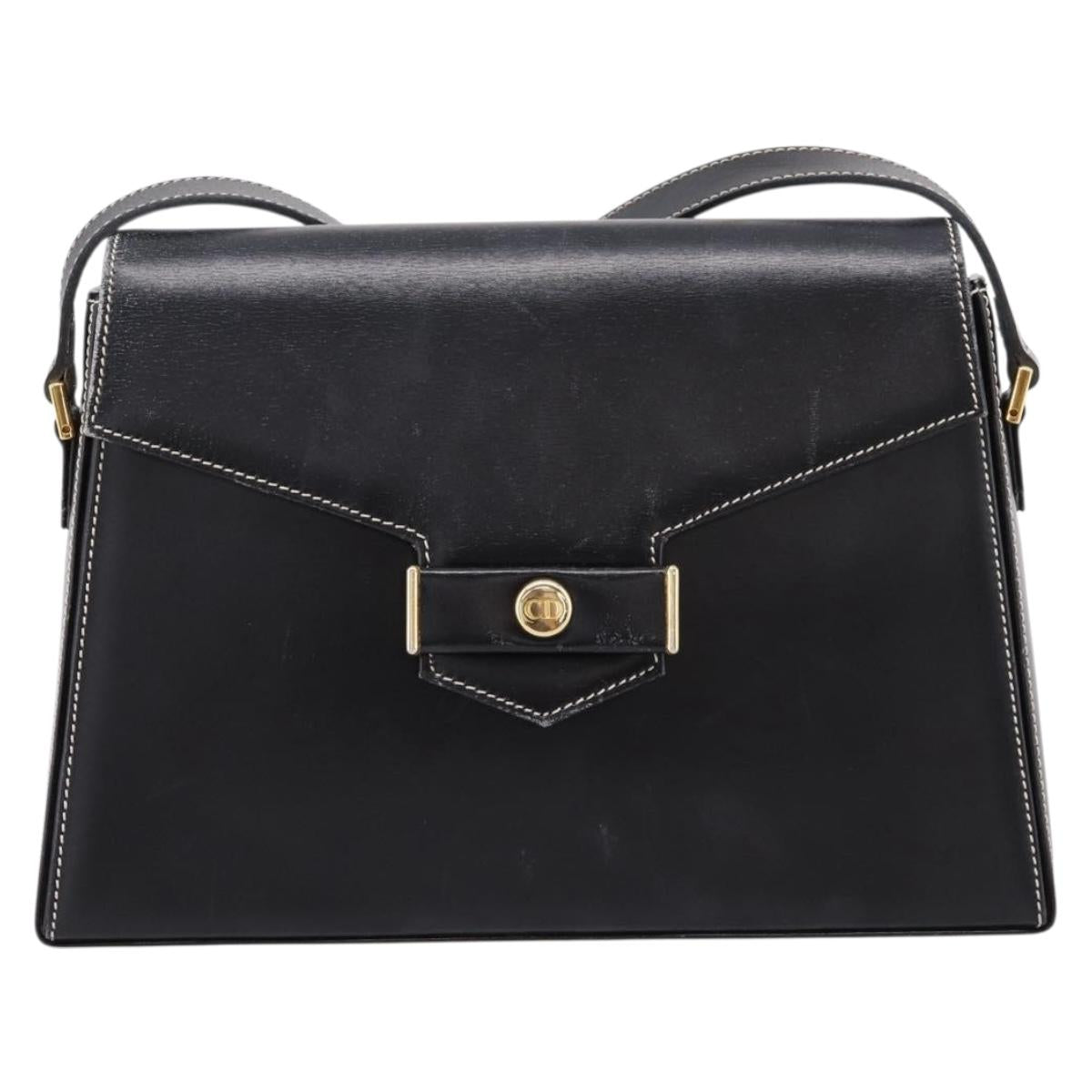 Christian Dior Shoulder Bag Leather Black Gold Auth ka5898