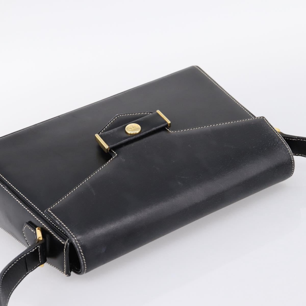 Christian Dior Shoulder Bag Leather Black Gold Auth ka5898