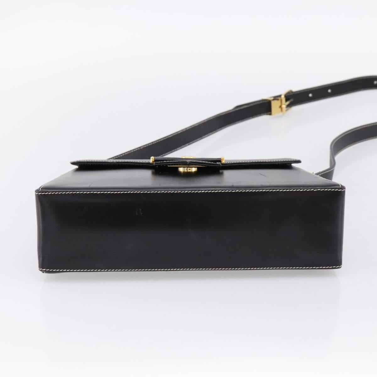 Christian Dior Shoulder Bag Leather Black Gold Auth ka5898