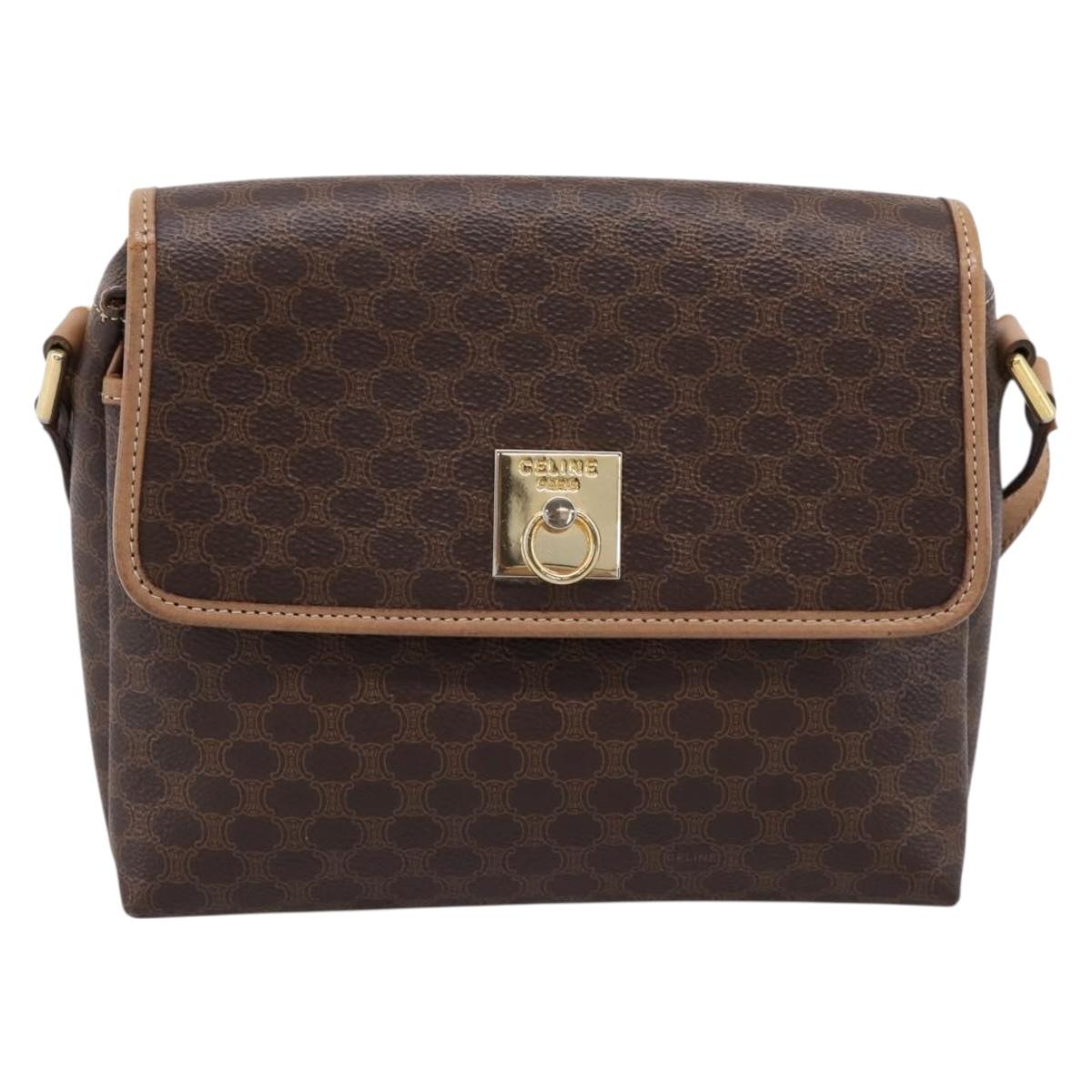 CELINE Macadam Canvas Shoulder Bag PVC Leather Brown Gold Auth ka5899