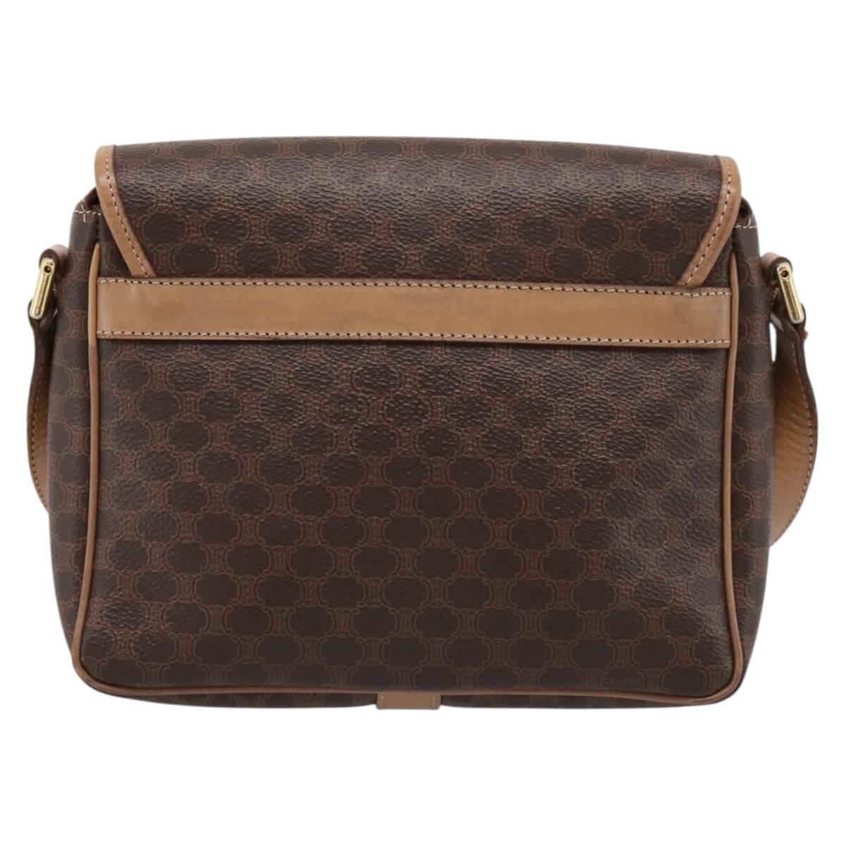 CELINE Macadam Canvas Shoulder Bag PVC Leather Brown Gold Auth ka5899