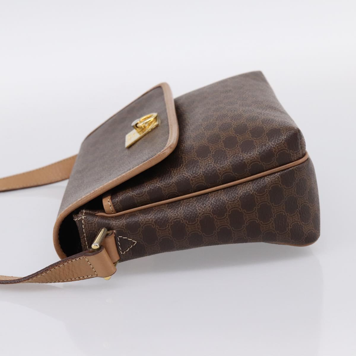 CELINE Macadam Canvas Shoulder Bag PVC Leather Brown Gold Auth ka5899