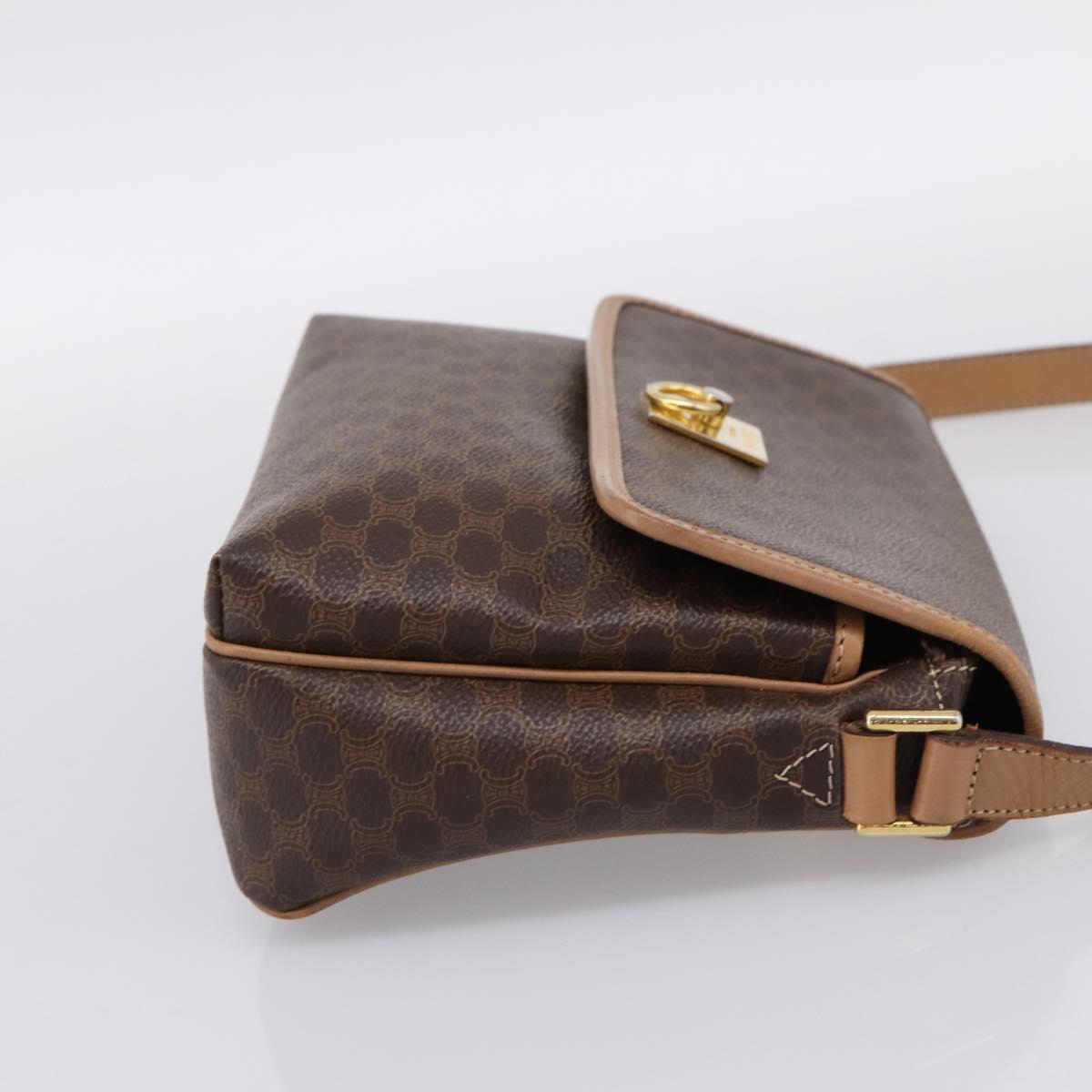 CELINE Macadam Canvas Shoulder Bag PVC Leather Brown Gold Auth ka5899