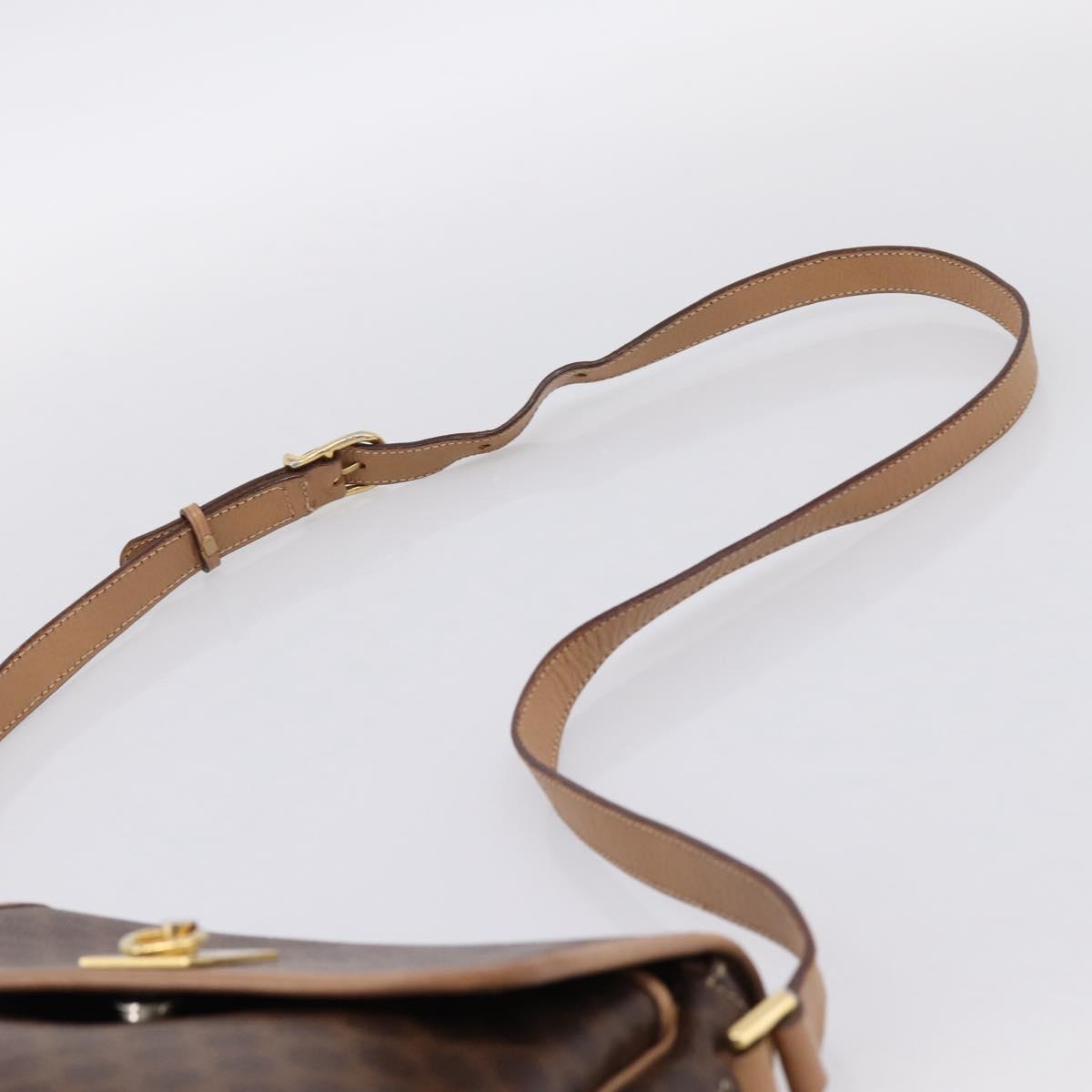 CELINE Macadam Canvas Shoulder Bag PVC Leather Brown Gold Auth ka5899