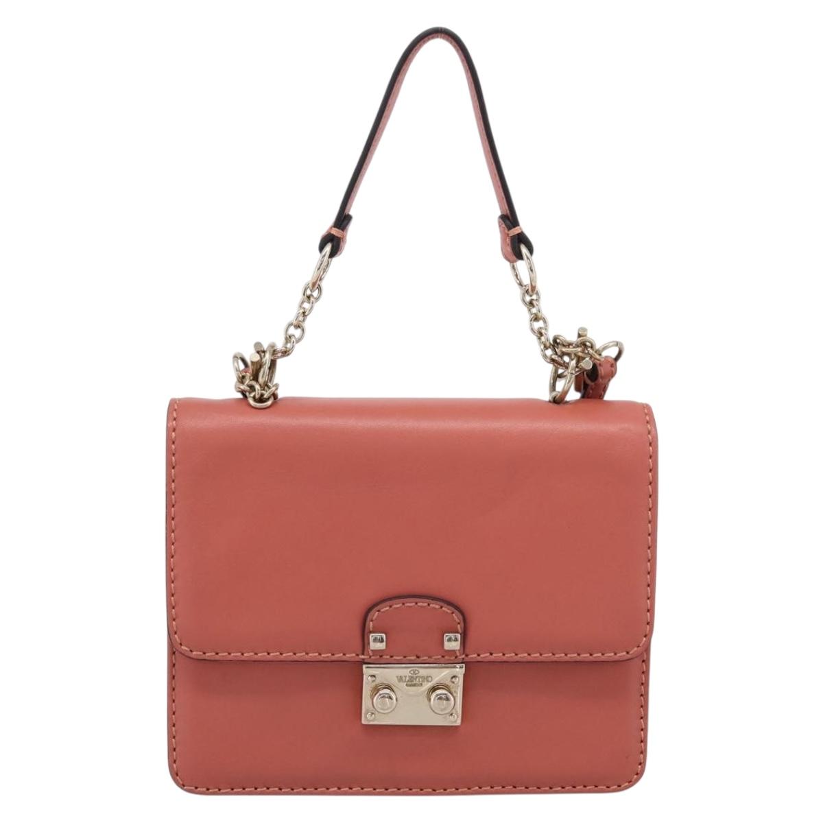 VALENTINO Hand Bag Leather 2way Pink Gold Auth ka5900A