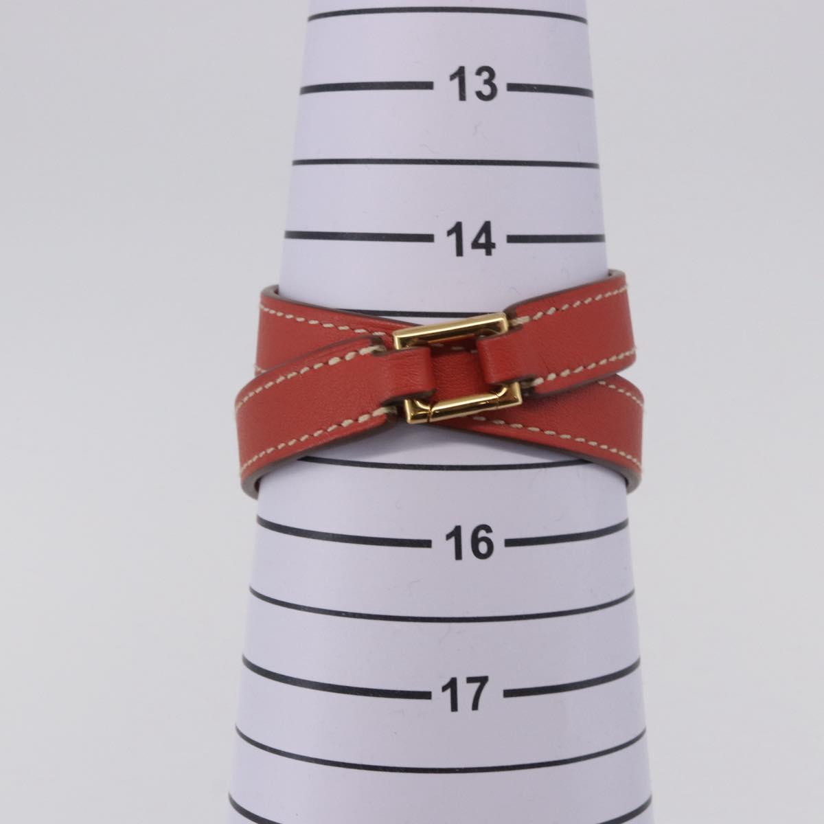 HERMES Rival Double Tour Bracelet Leather Red Gold Auth ka5905M