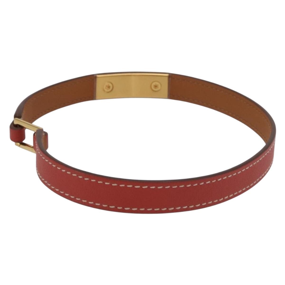 HERMES Rival Double Tour Bracelet Leather Red Gold Auth ka5905M