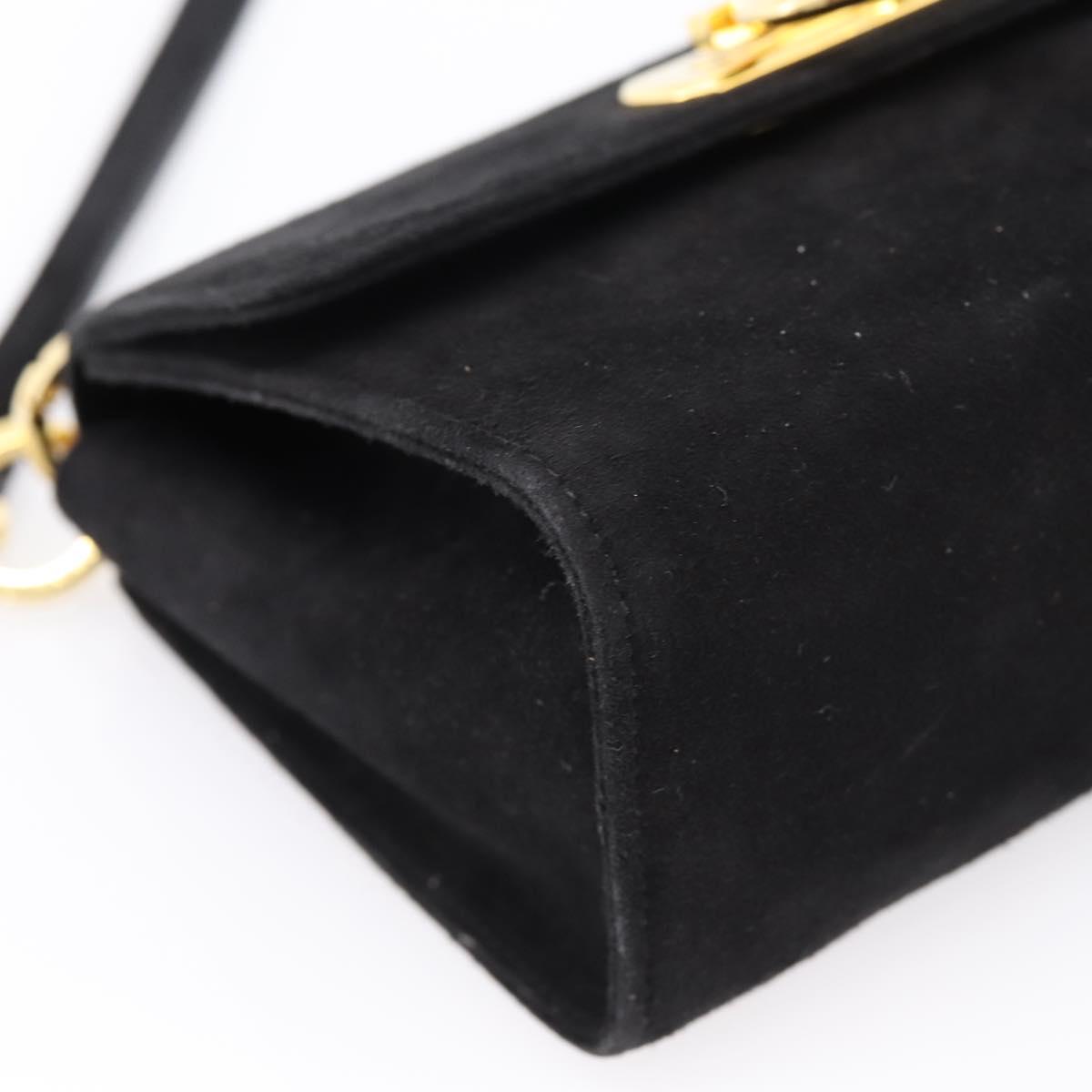 Salvatore Ferragamo Gancini Shoulder Bag Suede Black Gold Auth ka5909