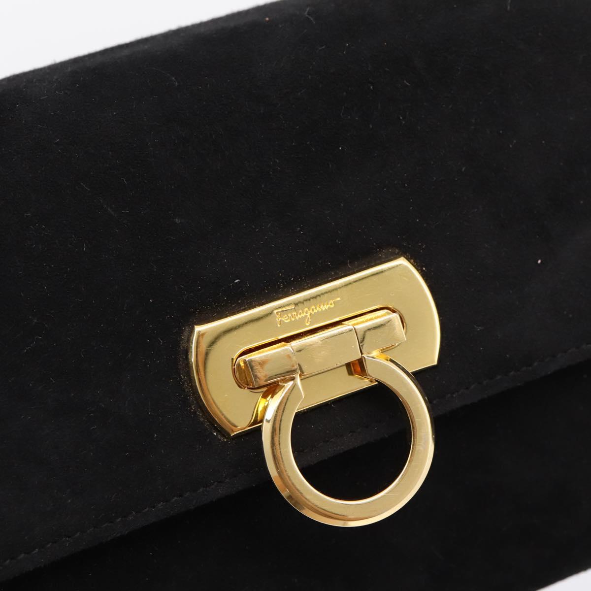 Salvatore Ferragamo Gancini Shoulder Bag Suede Black Gold Auth ka5909