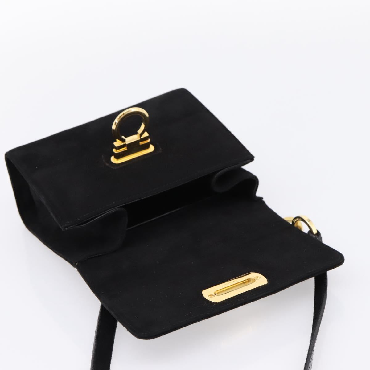 Salvatore Ferragamo Gancini Shoulder Bag Suede Black Gold Auth ka5909