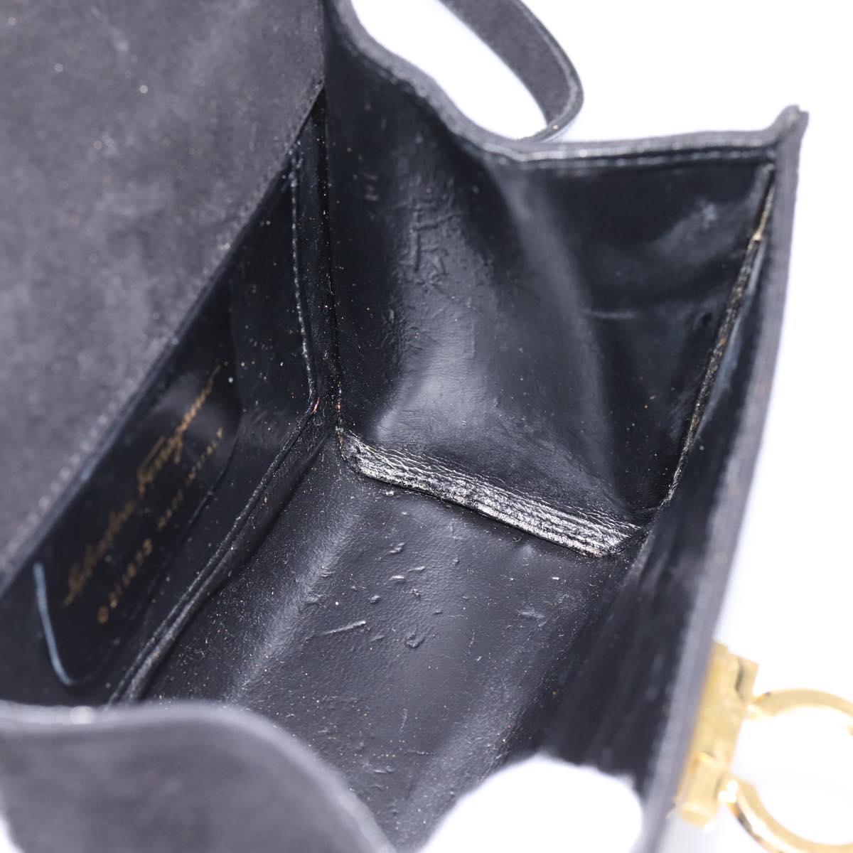 Salvatore Ferragamo Gancini Shoulder Bag Suede Black Gold Auth ka5909