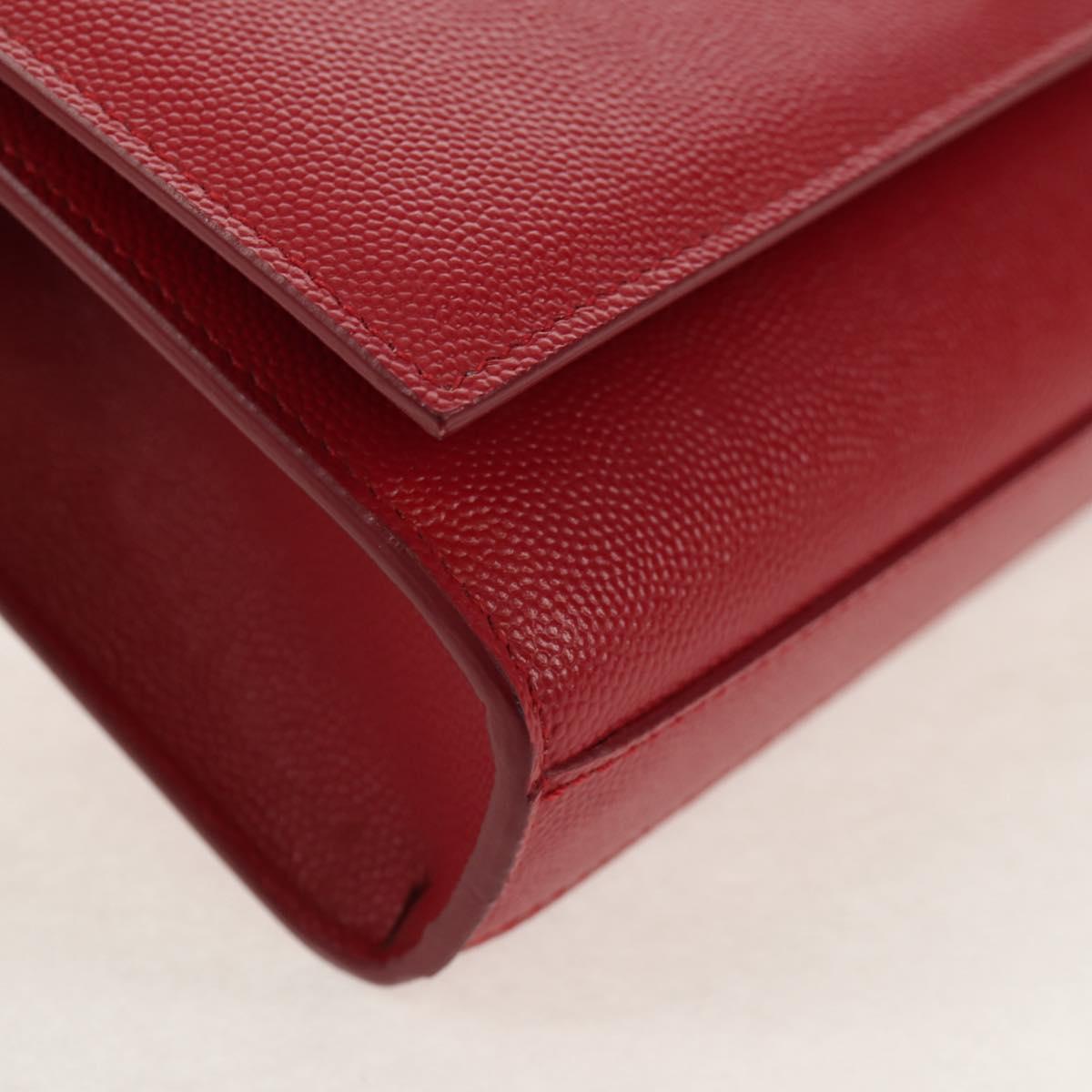 SAINT LAURENT Chain Shoulder Bag Leather Red Gold Auth ka590M