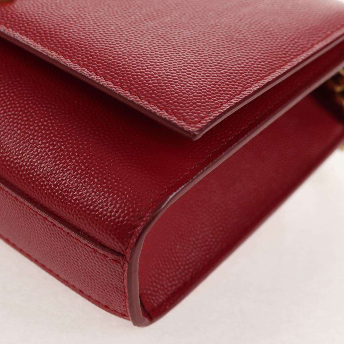 SAINT LAURENT Chain Shoulder Bag Leather Red Gold Auth ka590M