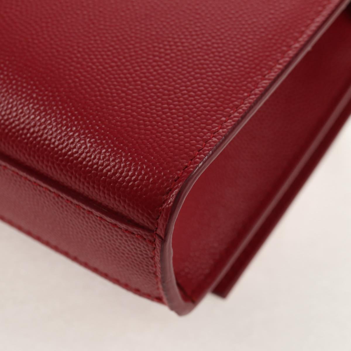 SAINT LAURENT Chain Shoulder Bag Leather Red Gold Auth ka590M