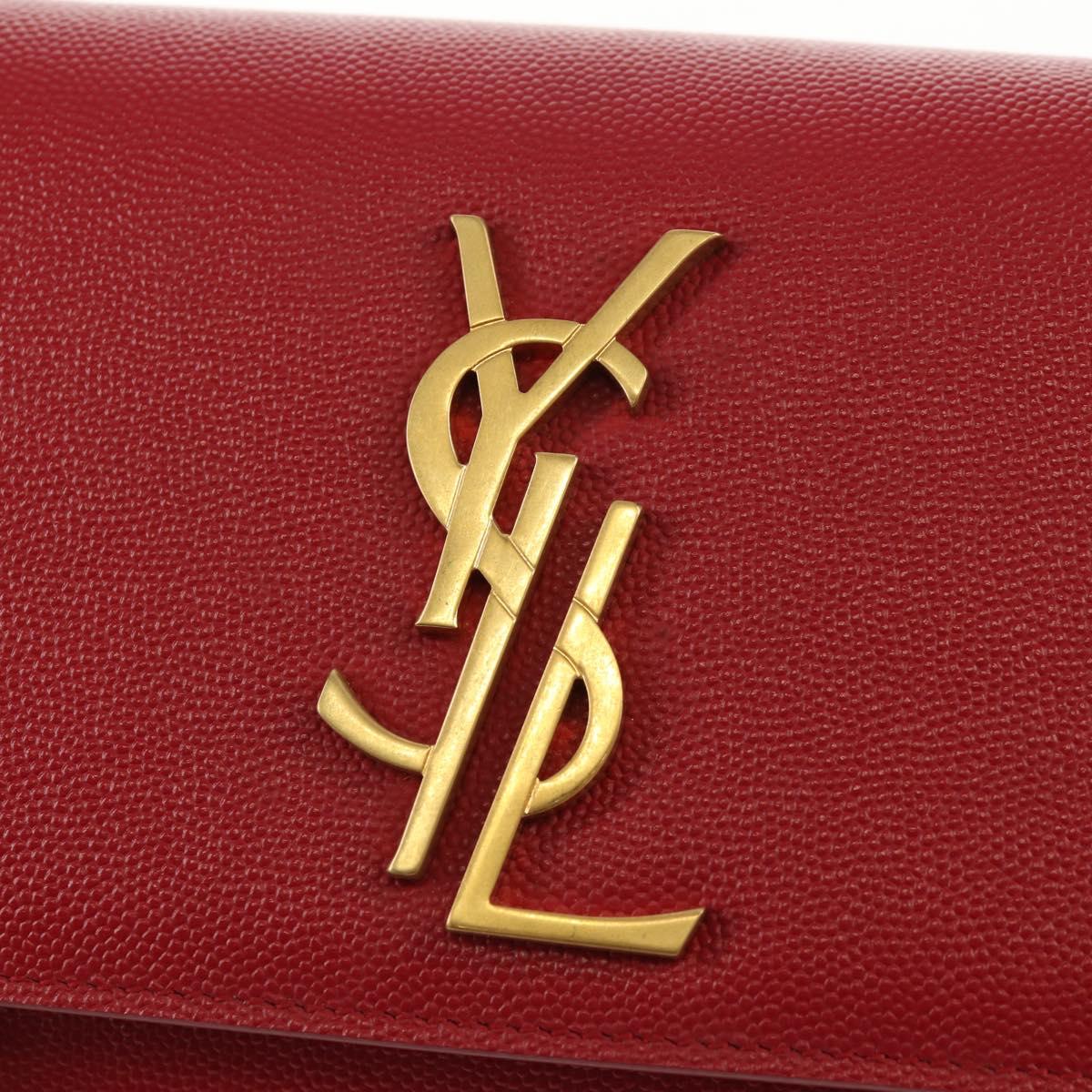 SAINT LAURENT Chain Shoulder Bag Leather Red Gold Auth ka590M