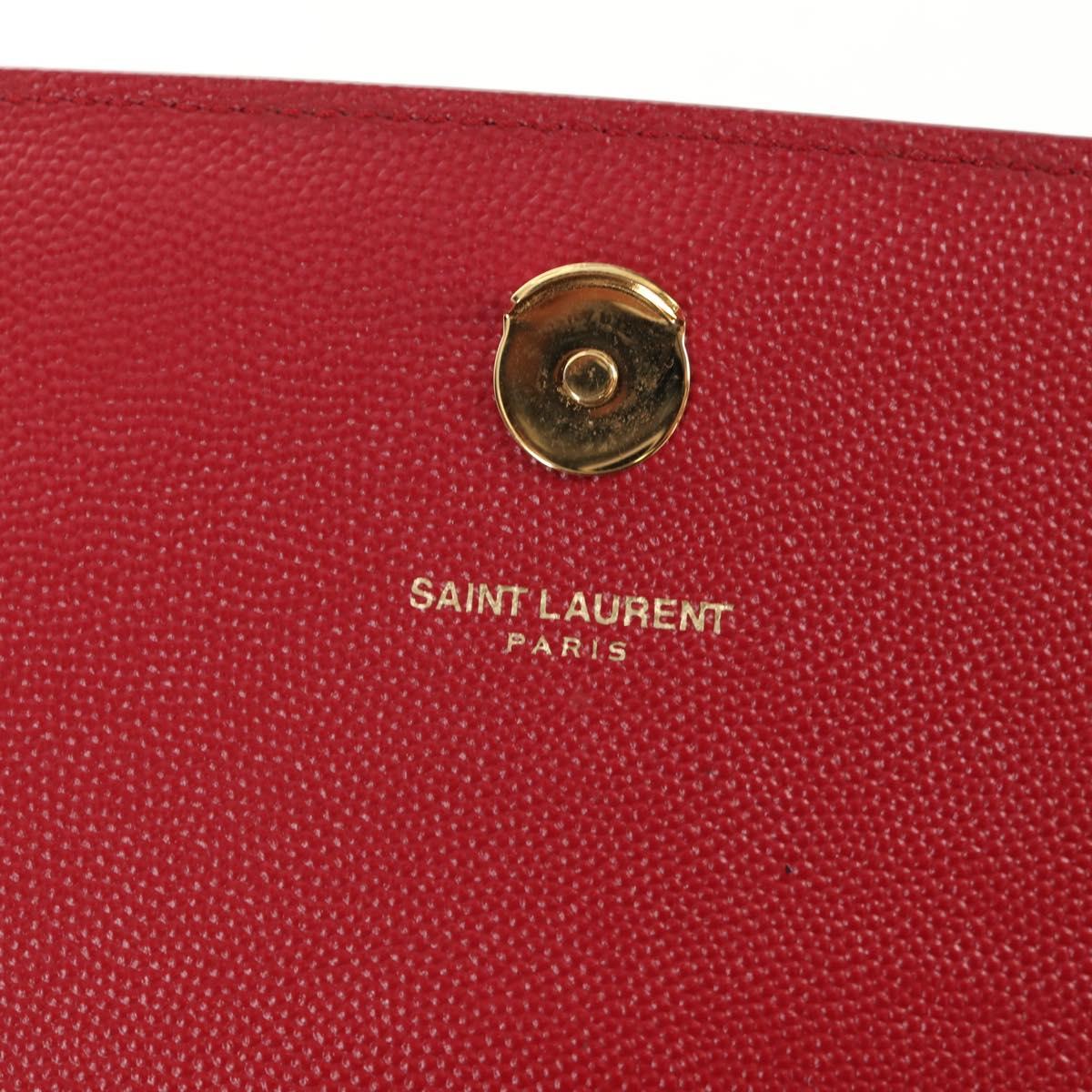 SAINT LAURENT Chain Shoulder Bag Leather Red Gold Auth ka590M