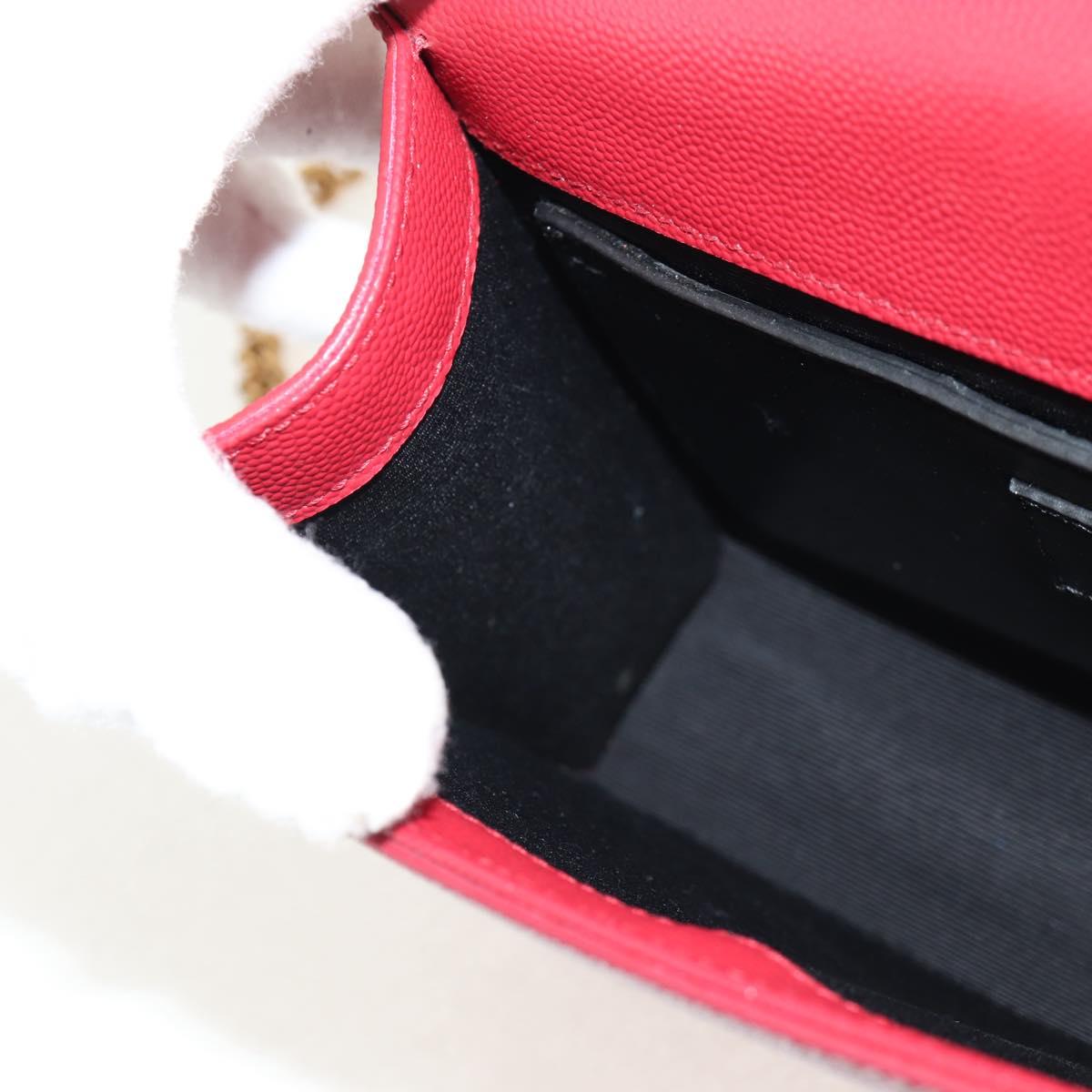 SAINT LAURENT Chain Shoulder Bag Leather Red Gold Auth ka590M