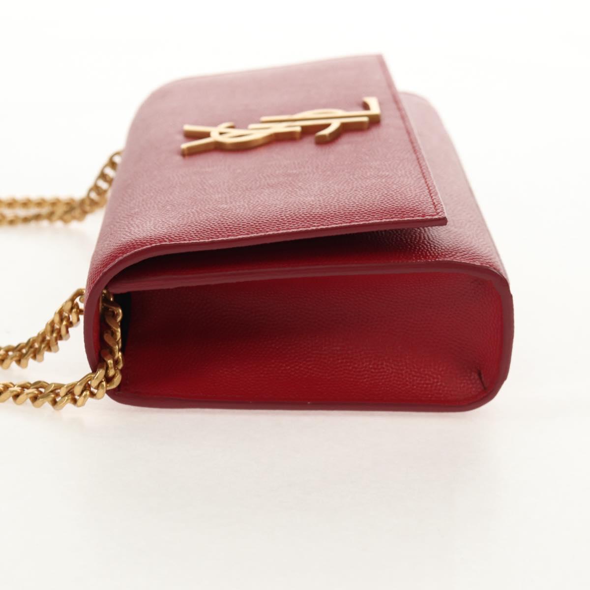 SAINT LAURENT Chain Shoulder Bag Leather Red Gold Auth ka590M
