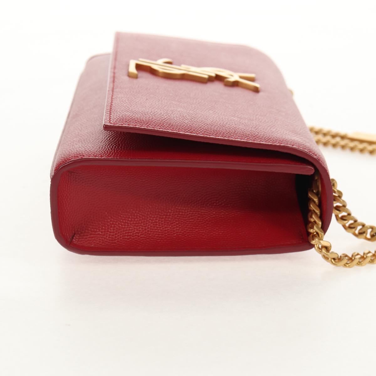 SAINT LAURENT Chain Shoulder Bag Leather Red Gold Auth ka590M